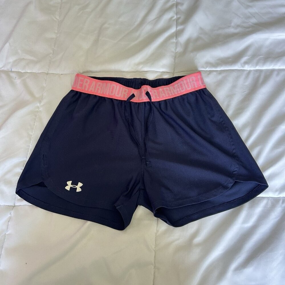 Under Armour Womens XS Blue Pink Activewear‎ Shorts Drawstring Running Yoga Gym
